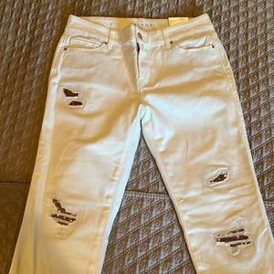 White House Black Market Cream Jeans with Rose Gold embellishments, Size 4, New